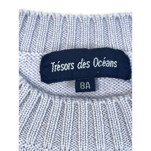 Tresor des Oceans Boys Blue Striped Flag Fish Canadian Sweater Sz 8a Wool Blend - Picture 3 of 12